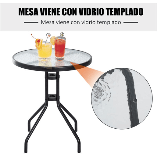 Outsunny Conjunto de Mesa e 2 Cadeiras Cadeira Dobrável Encosto Reclináveis a 4 Níveis Armação de Aço Marrom