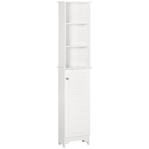 HOMCOM Coluna Casa de Banho com 1 Porta 3 Prateleiras Abertas e Prateleira Interior Ajustável Móvel Auxiliar de Armazenamento para Sala de Estar Dormitório 34x20x165cm Branco