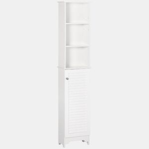 HOMCOM Coluna Casa de Banho com 1 Porta 3 Prateleiras Abertas e Prateleira Interior Ajustável Móvel Auxiliar de Armazenamento para Sala de Estar Dormitório 34x20x165cm Branco