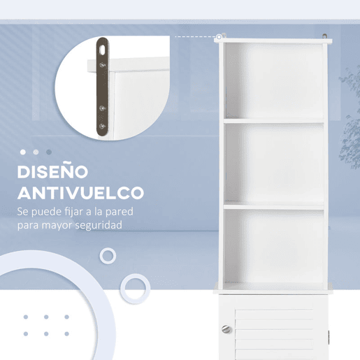 HOMCOM Coluna Casa de Banho com 1 Porta 3 Prateleiras Abertas e Prateleira Interior Ajustável Móvel Auxiliar de Armazenamento para Sala de Estar Dormitório 34x20x165cm Branco