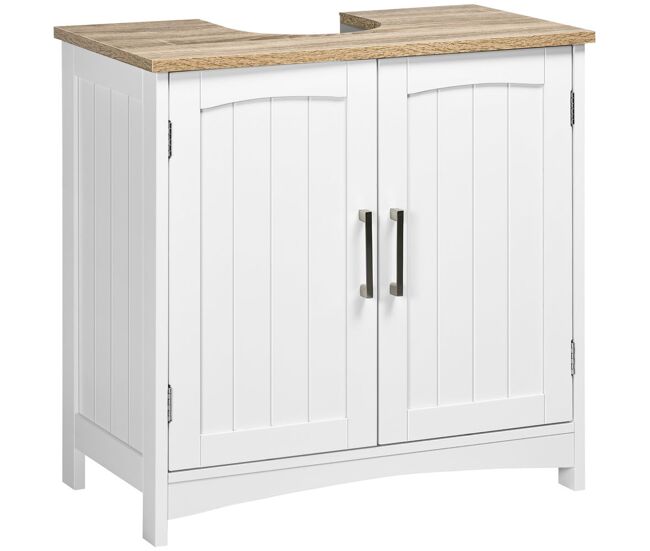 Kleankin mueble para debajo del lavabo armario para baño de pie de madera con 2 puertas y estante interior ajustable estilo moderno carga 40 kg