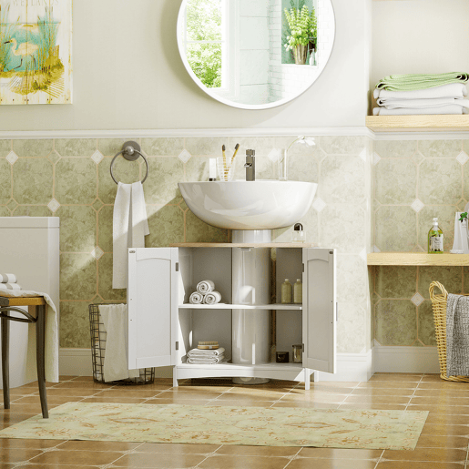 kleankin Móvel para Lavatório Pousar Armário para Casa de Banho de Madeira com 2 Portas e Prateleira Interior Ajustável Estilo Moderno Carga Máxima 40kg 60x30x60cm Branco kleankin Móvel para Lavatório Pousar Armário para Casa de Banho de Madeira com 2 Portas e Prateleira Interior Ajustável Estilo Moderno Carga Máxima 40kg 60x30x60cm Branco