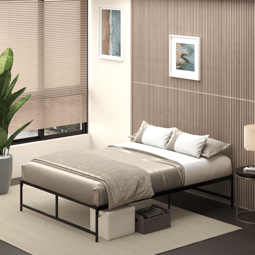 HOMCOM Estrutura de Cama Dupla de Metal para Colchão 135x190cm com Pés de 35cm Estrutura de Cama de Casal com Espaço em Baixo de Armazenamento 141,5x195x35cm Preto