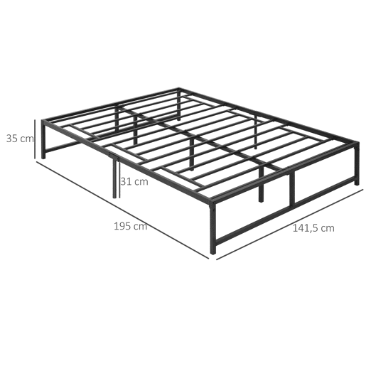 HOMCOM Estrutura de Cama Dupla de Metal para Colchão 135x190cm com Pés de 35cm Estrutura de Cama de Casal com Espaço em Baixo de Armazenamento 141,5x195x35cm Preto