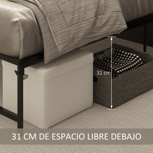 HOMCOM Estrutura de Cama Dupla de Metal para Colchão 135x190cm com Pés de 35cm Estrutura de Cama de Casal com Espaço em Baixo de Armazenamento 141,5x195x35cm Preto