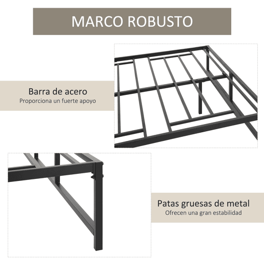HOMCOM Estrutura de Cama Dupla de Metal para Colchão 135x190cm com Pés de 35cm Estrutura de Cama de Casal com Espaço em Baixo de Armazenamento 141,5x195x35cm Preto