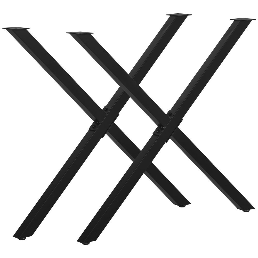 Homcom conjunto de 2 patas para mesa estilo industrial 80x72 cm en forma de x patas de muebles de acero para soporte con protectores tornillos de montaje incluidos negro