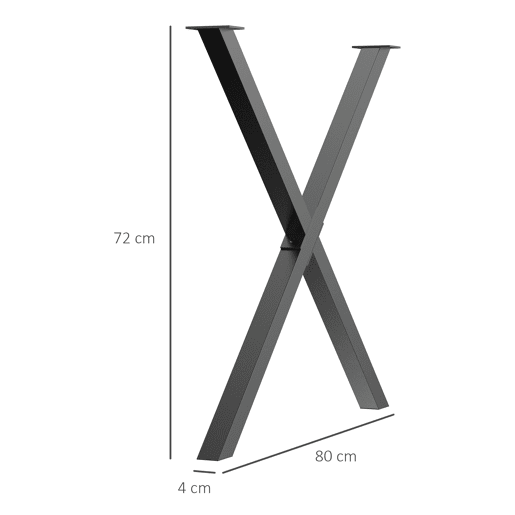 HOMCOM Conjunto de 2 Pés para Mesa Estilo Industrial 80x72cm em Forma de X Pés para Móveis de Aço com Protetores e Parafusos de Montagem Incluídos Preto