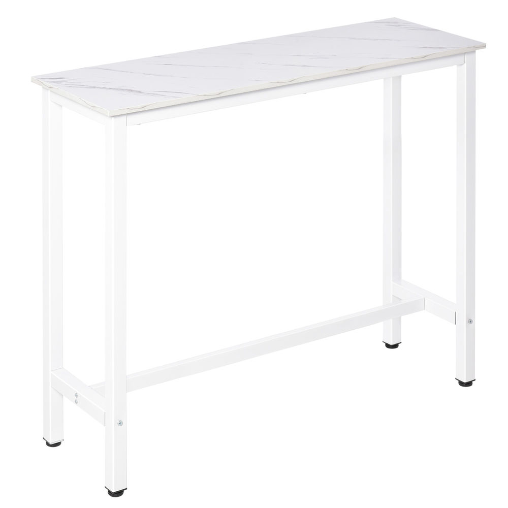 Homcom mesa de bar mesa alta con encimera de melamina efecto marmoleado y patas de acero estilo moderno para cocina cafetería comedor 120x40x100 cm