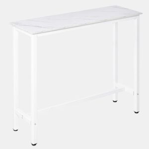 HOMCOM Mesa de Bar Mesa Alta com Bancada de Efeito Marmorizado e Pés de Metal Estilo Moderna para Cozinha Bistro Cafeteria 120x40x100cm Branco