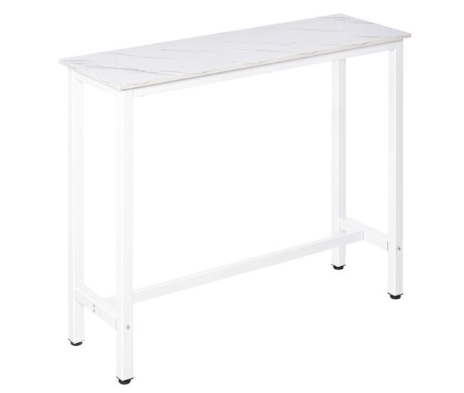 Homcom mesa de bar mesa alta con encimera de melamina efecto marmoleado y patas de acero estilo moderno para cocina cafetería comedor 120x40x100 cm