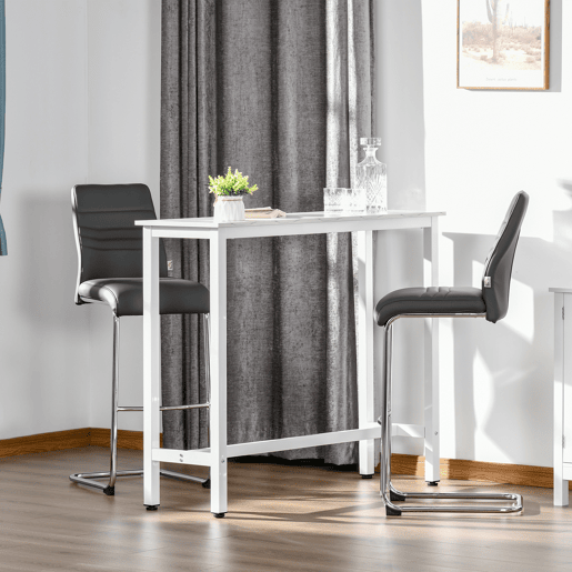 HOMCOM Mesa de Bar Mesa Alta com Bancada de Efeito Marmorizado e Pés de Metal Estilo Moderna para Cozinha Bistro Cafeteria 120x40x100cm Branco