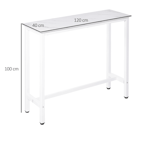 HOMCOM Mesa de Bar Mesa Alta com Bancada de Efeito Marmorizado e Pés de Metal Estilo Moderna para Cozinha Bistro Cafeteria 120x40x100cm Branco