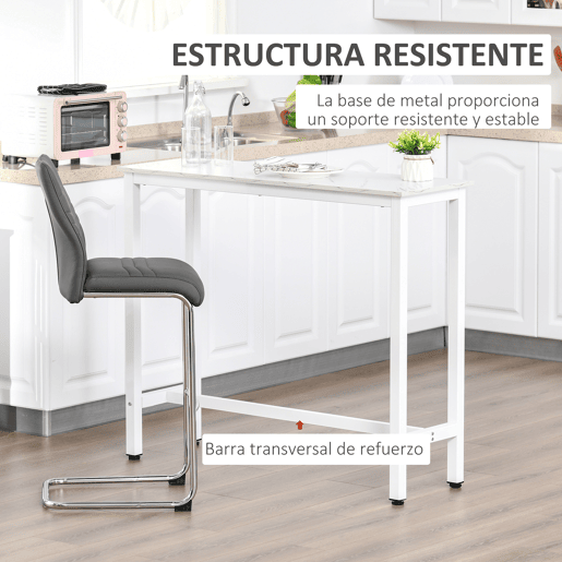 HOMCOM Mesa de Bar Mesa Alta com Bancada de Efeito Marmorizado e Pés de Metal Estilo Moderna para Cozinha Bistro Cafeteria 120x40x100cm Branco