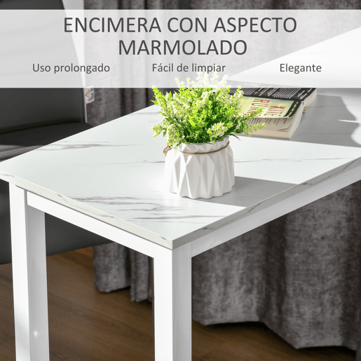 HOMCOM Mesa de Bar Mesa Alta com Bancada de Efeito Marmorizado e Pés de Metal Estilo Moderna para Cozinha Bistro Cafeteria 120x40x100cm Branco