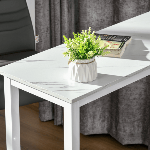 HOMCOM Mesa de Bar Mesa Alta com Bancada de Efeito Marmorizado e Pés de Metal Estilo Moderna para Cozinha Bistro Cafeteria 120x40x100cm Branco