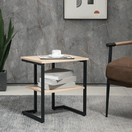 HOMCOM Mesa Auxiliar de 2 Níveis Mesa Auxiliar para Sala de Estar Dormitório Estúdio Escritório Estilo Moderno 45x35x48cm Madeira e Preto