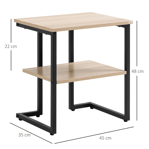 HOMCOM Mesa Auxiliar de 2 Níveis Mesa Auxiliar para Sala de Estar Dormitório Estúdio Escritório Estilo Moderno 45x35x48cm Madeira e Preto
