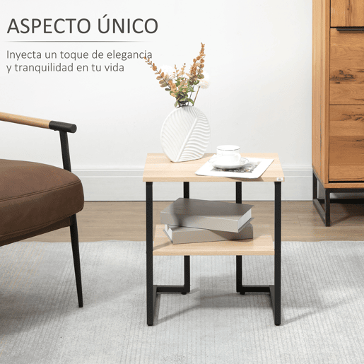 HOMCOM Mesa Auxiliar de 2 Níveis Mesa Auxiliar para Sala de Estar Dormitório Estúdio Escritório Estilo Moderno 45x35x48cm Madeira e Preto