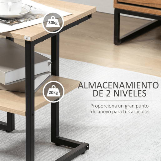 HOMCOM Mesa Auxiliar de 2 Níveis Mesa Auxiliar para Sala de Estar Dormitório Estúdio Escritório Estilo Moderno 45x35x48cm Madeira e Preto