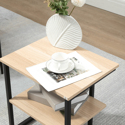 HOMCOM Mesa Auxiliar de 2 Níveis Mesa Auxiliar para Sala de Estar Dormitório Estúdio Escritório Estilo Moderno 45x35x48cm Madeira e Preto