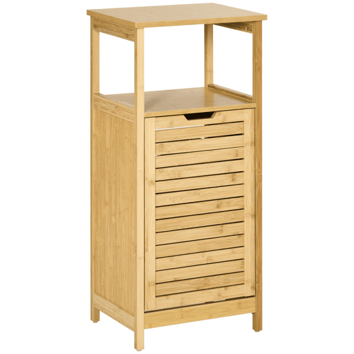 kleanklin Cesto para Roupa de Bambú Armário para Casa de Banho com 2 Prateleiras 1 Cesta de Tecido Removível Móvel de Armazenamento para Sala de Estar Cozinha 40x30x86,5 Natural