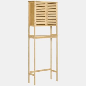 kleanklin Móvel de Bambú sobre Sanita Armário Alto para Casa de Banho com 2 Portas 1 Prateleira Interior e 1 Prateleira de Armazenamento 60x23x173cm Natural
