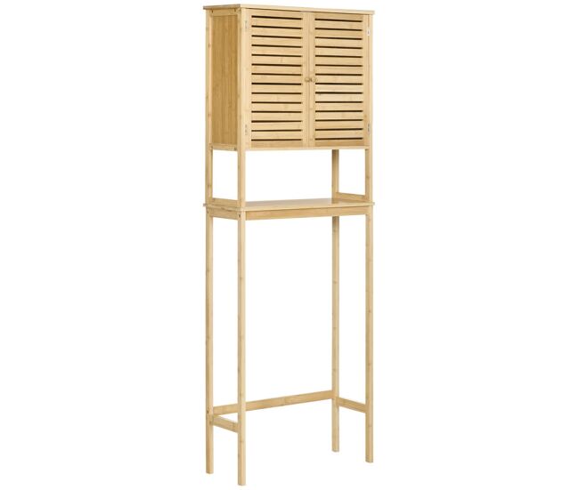 Kleankin mueble de bambú sobre inodoro armario alto para lavadora con 2 puertas 1 balda interior y 1 estante de almacenaje para baño 60x23x173 cm