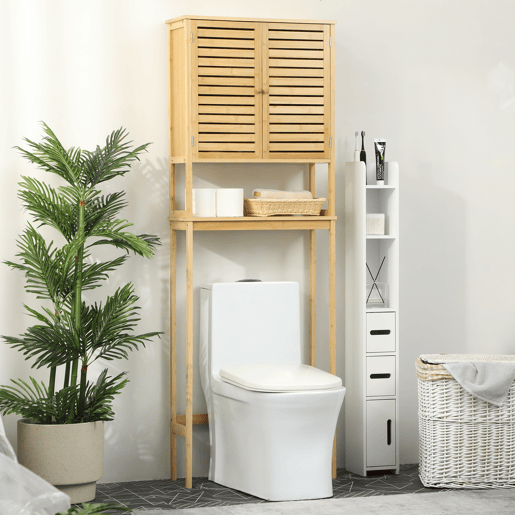 kleanklin Móvel de Bambú sobre Sanita Armário Alto para Casa de Banho com 2 Portas 1 Prateleira Interior e 1 Prateleira de Armazenamento 60x23x173cm Natural kleanklin Móvel de Bambú sobre Sanita Armário Alto para Casa de Banho com 2 Portas 1 Prateleira Interior e 1 Prateleira de Armazenamento 60x23x173cm Natural