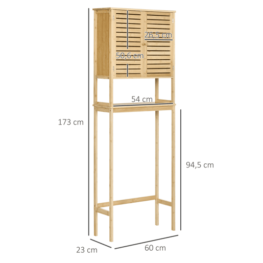 kleanklin Móvel de Bambú sobre Sanita Armário Alto para Casa de Banho com 2 Portas 1 Prateleira Interior e 1 Prateleira de Armazenamento 60x23x173cm Natural kleanklin Móvel de Bambú sobre Sanita Armário Alto para Casa de Banho com 2 Portas 1 Prateleira Interior e 1 Prateleira de Armazenamento 60x23x173cm Natural
