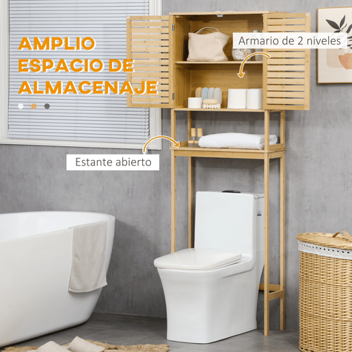 kleanklin Móvel de Bambú sobre Sanita Armário Alto para Casa de Banho com 2 Portas 1 Prateleira Interior e 1 Prateleira de Armazenamento 60x23x173cm Natural kleanklin Móvel de Bambú sobre Sanita Armário Alto para Casa de Banho com 2 Portas 1 Prateleira Interior e 1 Prateleira de Armazenamento 60x23x173cm Natural