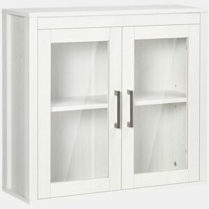 kleankin Armário Casa de Banho de Parede com 2 Portas de Vidro e Prateleira Ajustável Móvel Suspenso de Casa de Banho para Cozinha Dormitório Estilo Moderno 60x19,5x54cm Branco