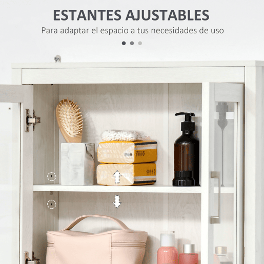 kleankin Armário Casa de Banho de Parede com 2 Portas de Vidro e Prateleira Ajustável Móvel Suspenso de Casa de Banho para Cozinha Dormitório Estilo Moderno 60x19,5x54cm Branco