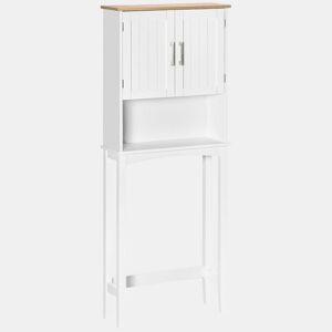 kleankin Armário sobre Sanita Armário Alto para Lavanderia com 2 Portas Prateleira Interior Ajustável e Prateleira de Armazenamento para Casa de Banho Carga Máxima 20kg Anti-Tombo 64x22x165cm Branco