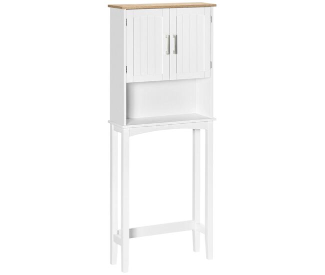 Kleankin mueble sobre inodoro armario alto para lavadora con 2 puertas balda ajustable interior y estante de almacenaje para baño wc carga 20 kg antivuelco 64x22x165 cm blanco