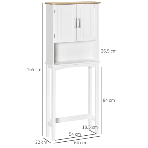 kleankin Armário sobre Sanita Armário Alto para Lavanderia com 2 Portas Prateleira Interior Ajustável e Prateleira de Armazenamento para Casa de Banho Carga Máxima 20kg Anti-Tombo 64x22x165cm Branco