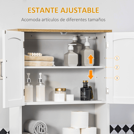 kleankin Armário sobre Sanita Armário Alto para Lavanderia com 2 Portas Prateleira Interior Ajustável e Prateleira de Armazenamento para Casa de Banho Carga Máxima 20kg Anti-Tombo 64x22x165cm Branco