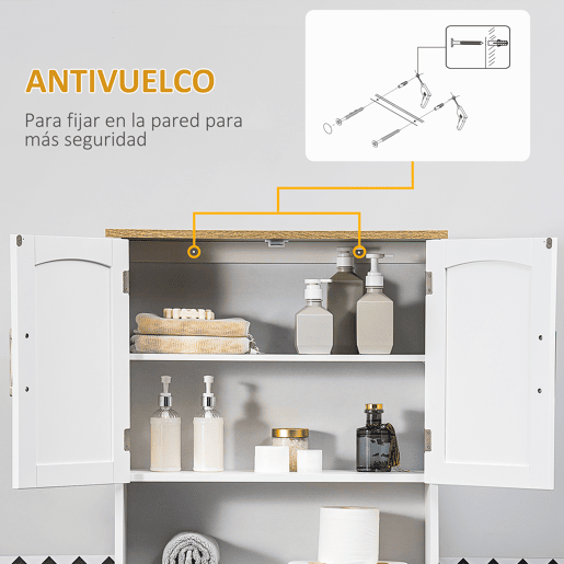 kleankin Armário sobre Sanita Armário Alto para Lavanderia com 2 Portas Prateleira Interior Ajustável e Prateleira de Armazenamento para Casa de Banho Carga Máxima 20kg Anti-Tombo 64x22x165cm Branco