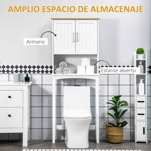 kleankin Armário sobre Sanita Armário Alto para Lavanderia com 2 Portas Prateleira Interior Ajustável e Prateleira de Armazenamento para Casa de Banho Carga Máxima 20kg Anti-Tombo 64x22x165cm Branco