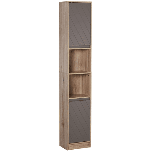 HOMCOM Armário Alto para Casa de Banho, Coluna Estreita com 2 Portas e 2 Prateleiras Abertas, para Espaços Reduzidos, 30x24x170 cm, Carvalho e Cinzento HOMCOM Armário Alto para Casa de Banho, Coluna Estreita com 2 Portas e 2 Prateleiras Abertas, para Espaços Reduzidos, 30x24x170 cm, Carvalho e Cinzento