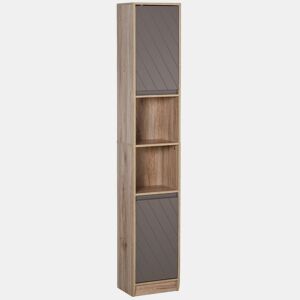 HOMCOM Armário Alto para Casa de Banho, Coluna Estreita com 2 Portas e 2 Prateleiras Abertas, para Espaços Reduzidos, 30x24x170 cm, Carvalho e Cinzento