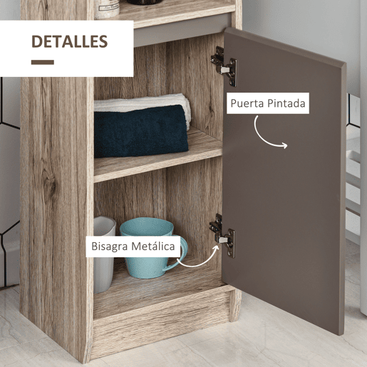 HOMCOM Armário Alto para Casa de Banho, Coluna Estreita com 2 Portas e 2 Prateleiras Abertas, para Espaços Reduzidos, 30x24x170 cm, Carvalho e Cinzento HOMCOM Armário Alto para Casa de Banho, Coluna Estreita com 2 Portas e 2 Prateleiras Abertas, para Espaços Reduzidos, 30x24x170 cm, Carvalho e Cinzento