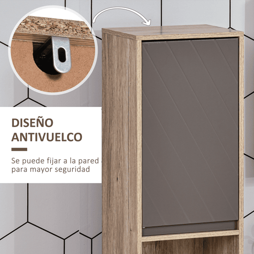 HOMCOM Armário Alto para Casa de Banho, Coluna Estreita com 2 Portas e 2 Prateleiras Abertas, para Espaços Reduzidos, 30x24x170 cm, Carvalho e Cinzento HOMCOM Armário Alto para Casa de Banho, Coluna Estreita com 2 Portas e 2 Prateleiras Abertas, para Espaços Reduzidos, 30x24x170 cm, Carvalho e Cinzento