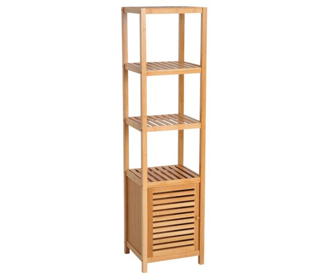 Homcom estantería de baño de bambú estantería de almacenaje para baño con 1 puerta y 4 estantes para cocina salón dormitorio 33x36,5x140 cm natural