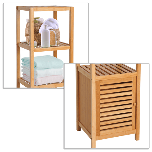 HOMCOM Estantes de bambu para o banheiro Armário alto Livraria Organizador 4 Níveis 1 Porta 36x33x140cm