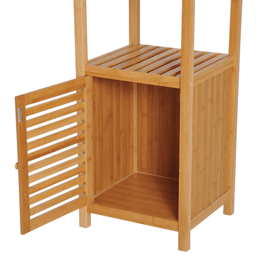 HOMCOM Estantes de bambu para o banheiro Armário alto Livraria Organizador 4 Níveis 1 Porta 36x33x140cm