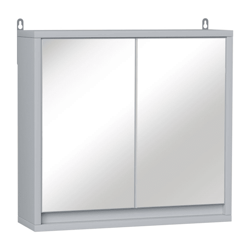 HOMCOM Armário de banheiro com espelho de parede com prateleira ajustável 3 níveis 2 portas Cozinha Armazenamento Medicamentos 48x14,5x45 cm Cinza