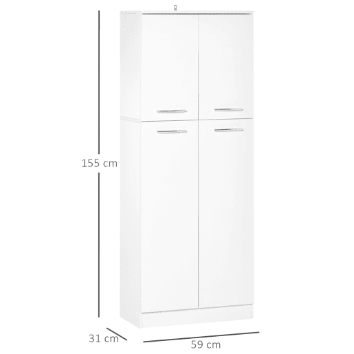 HOMCOM Armário Alto de 2 Portas Móvel Auxiliar de Armazenamento Multifuncional com 5 Prateleiras e Prateleiras Interiores Ajustáveis para Sala Dormitório Cozinha 59x31x155cm Branco
