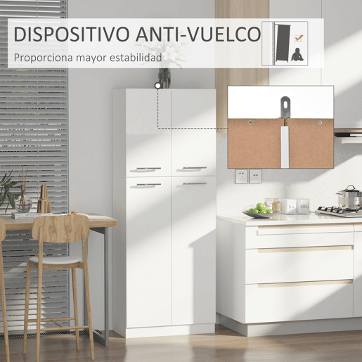 HOMCOM Armário Alto de 2 Portas Móvel Auxiliar de Armazenamento Multifuncional com 5 Prateleiras e Prateleiras Interiores Ajustáveis para Sala Dormitório Cozinha 59x31x155cm Branco