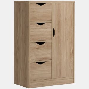 HOMCOM Armário de Sala de Estar Aparador Auxiliar com 4 Gavetas 1 Armário e Prateleira Inferior Móvel de Armazenamento Múltiuso para Dormitórios Sala de Jantar 54x29x83cm Carvalho